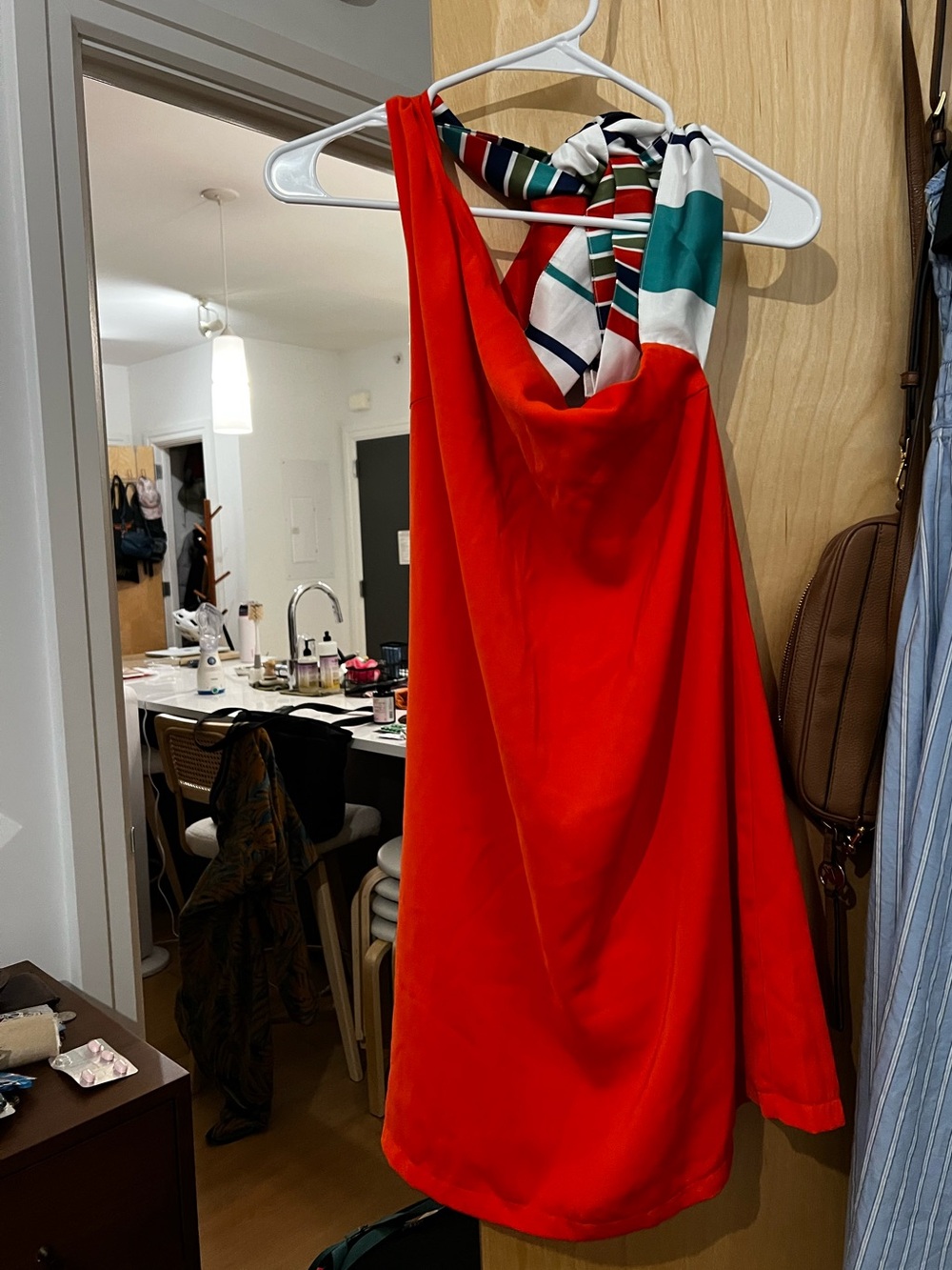 Lulu's Joyful Red Orange Multi Stripe Tie-Back Mini Dress